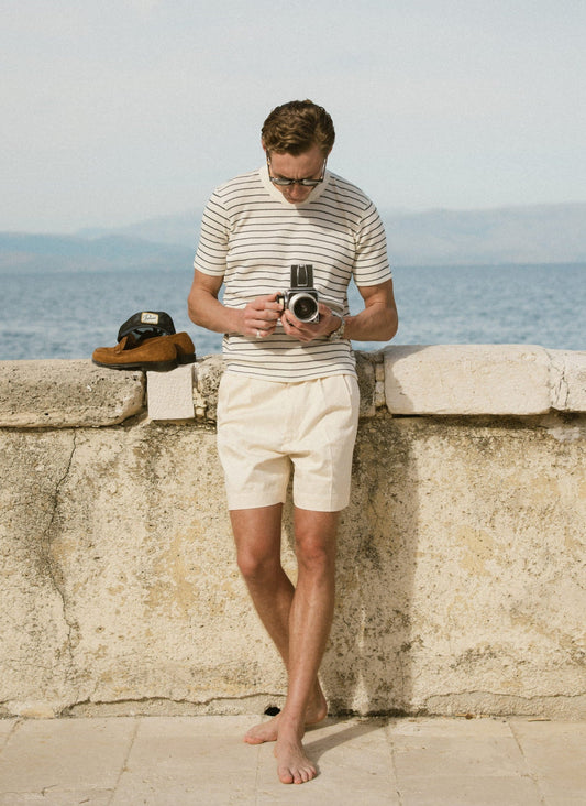 Men's Waffle T-Shirt - Ernie - Cotton - Cream Stripe