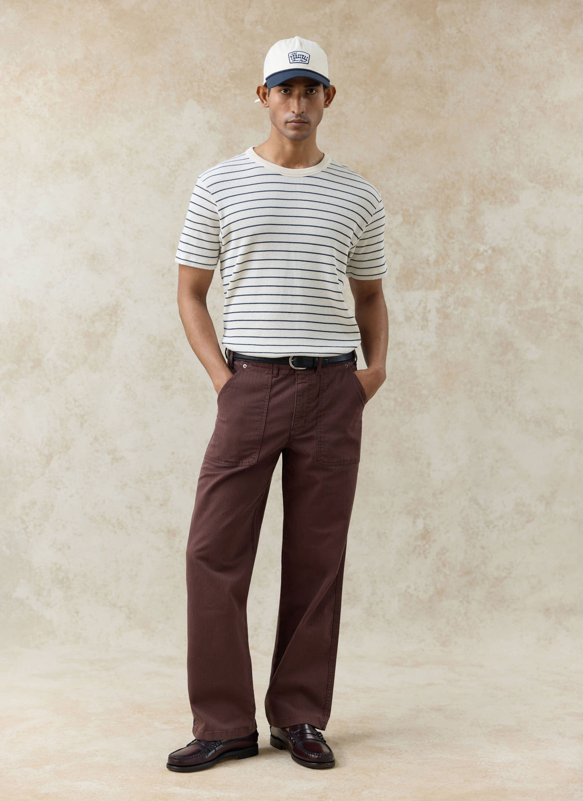Men's Waffle T-Shirt - Ernie - Cotton - Cream Stripe
