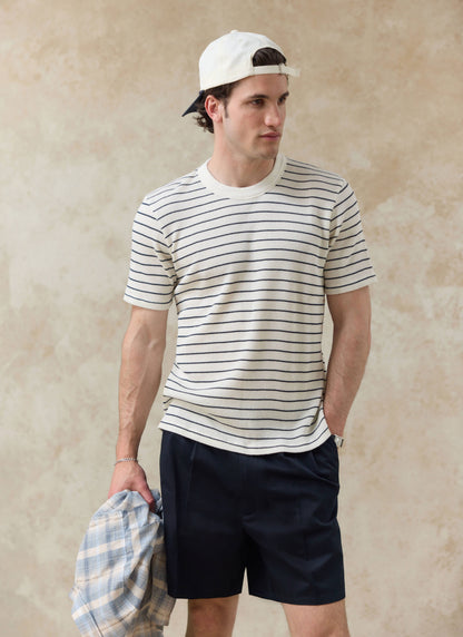 Men's Waffle T-Shirt - Ernie - Cotton - Cream Stripe