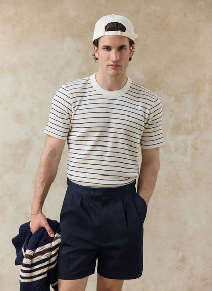 Men's Waffle T-Shirt - Ernie - Cotton - Cream Stripe