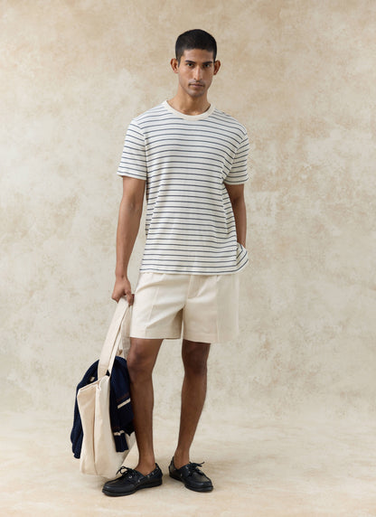 Men's Waffle T-Shirt - Ernie - Cotton - Cream Stripe