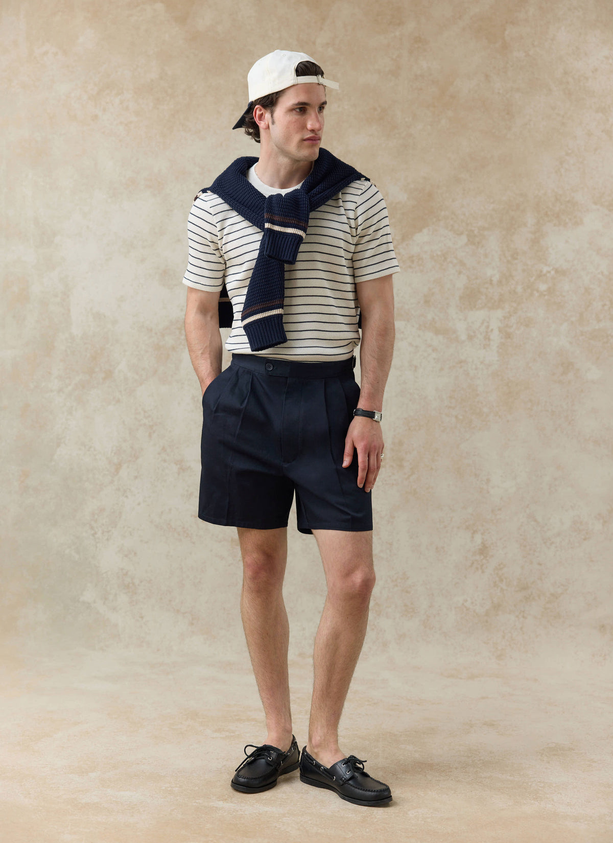 Men's Waffle T-Shirt - Ernie - Cotton - Cream Stripe