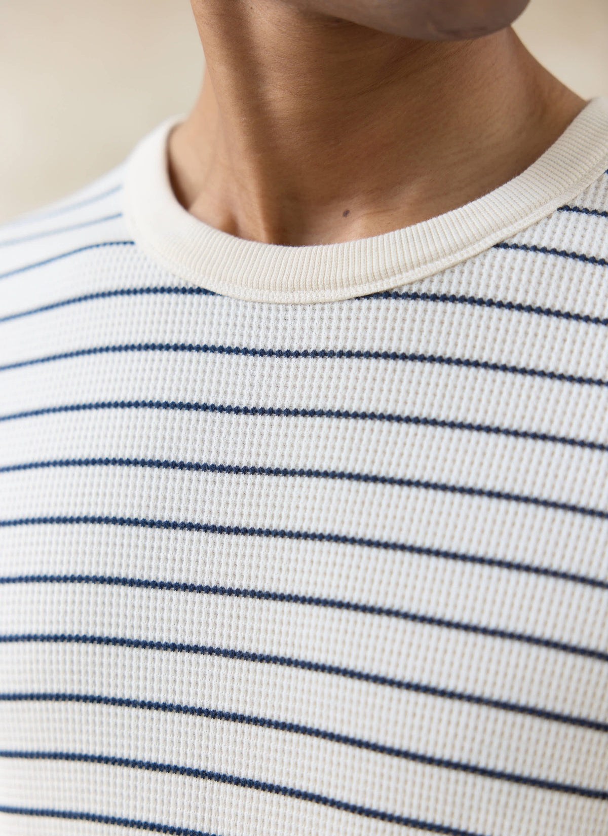 Men's Waffle T-Shirt - Ernie - Cotton - Cream Stripe