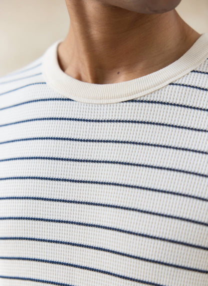 Men's Waffle T-Shirt - Ernie - Cotton - Cream Stripe