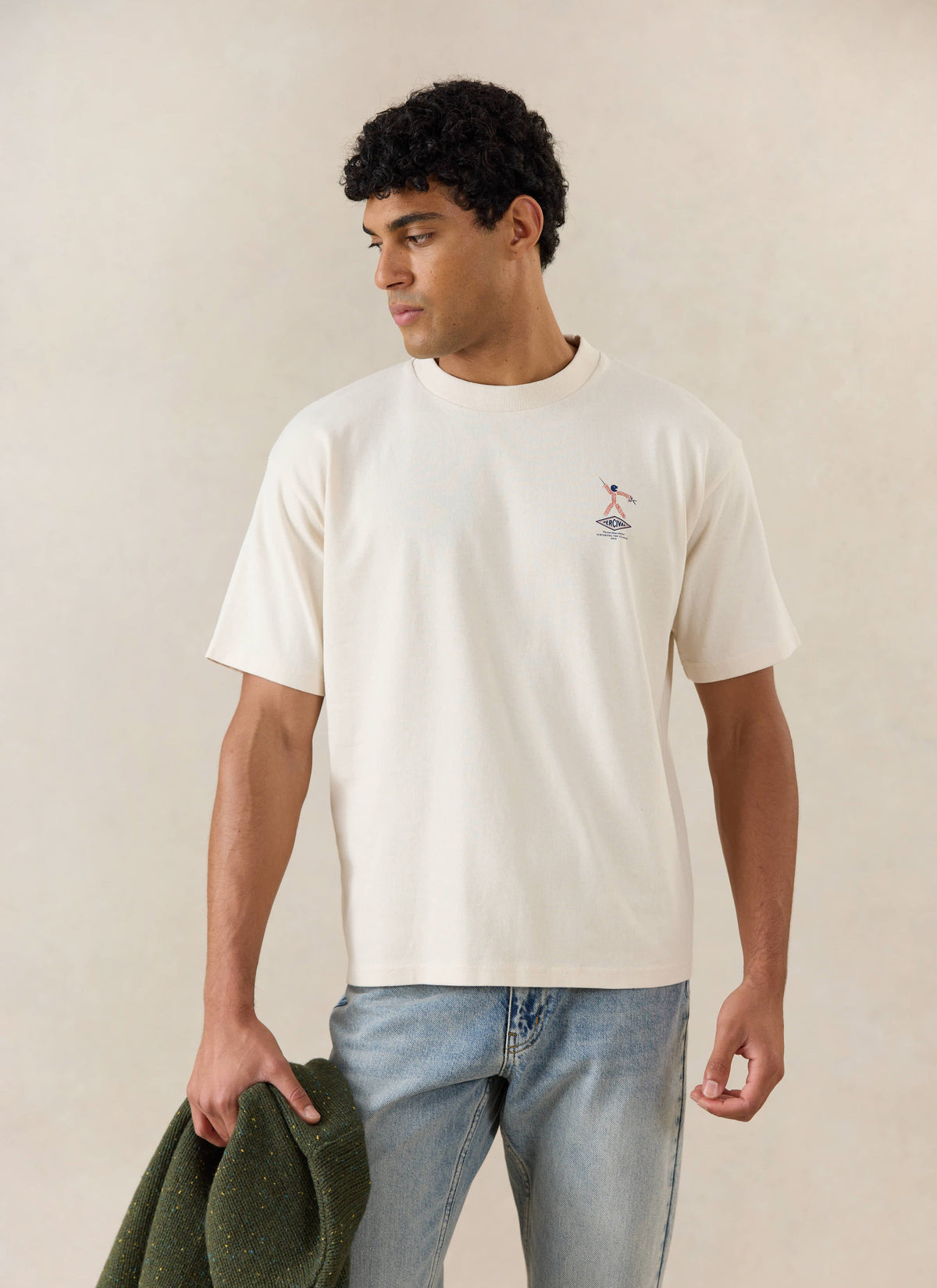 Men's Oversized Graphic T Shirt - Kingston - Cotton - Cream - Percival