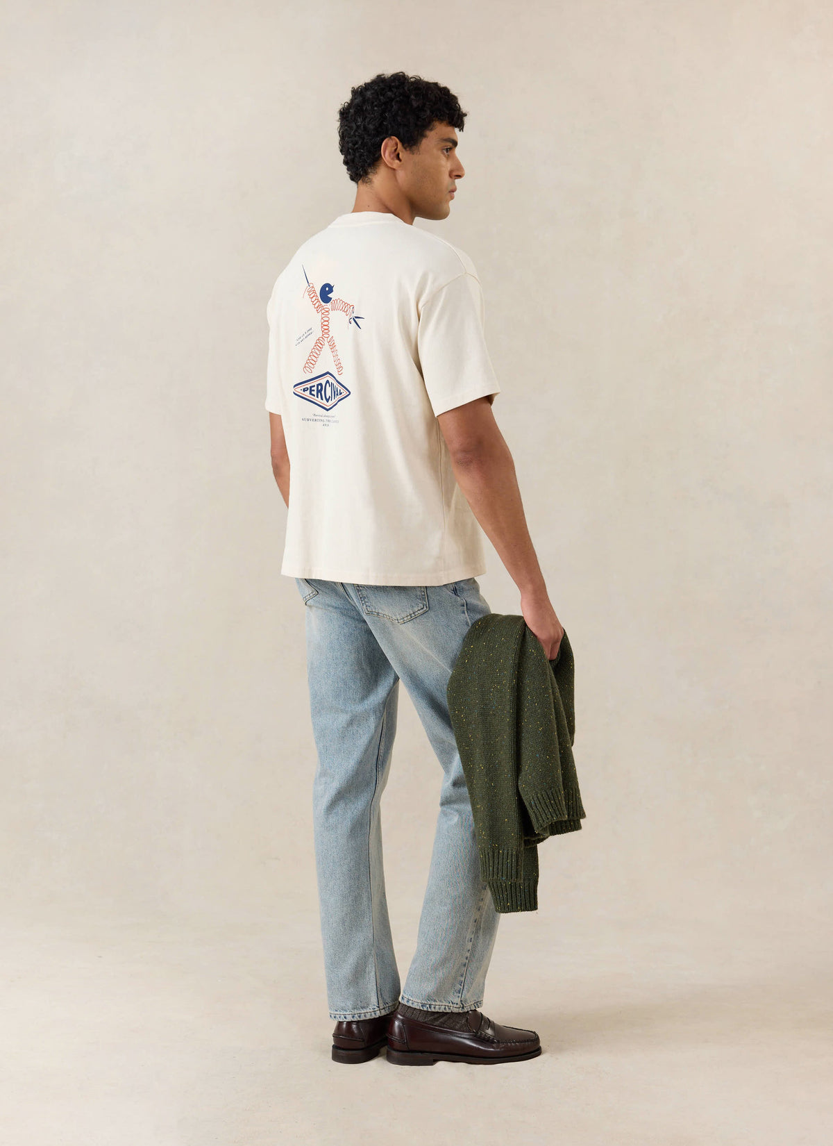 Men's Oversized Graphic T Shirt - Kingston - Cotton - Cream - Percival