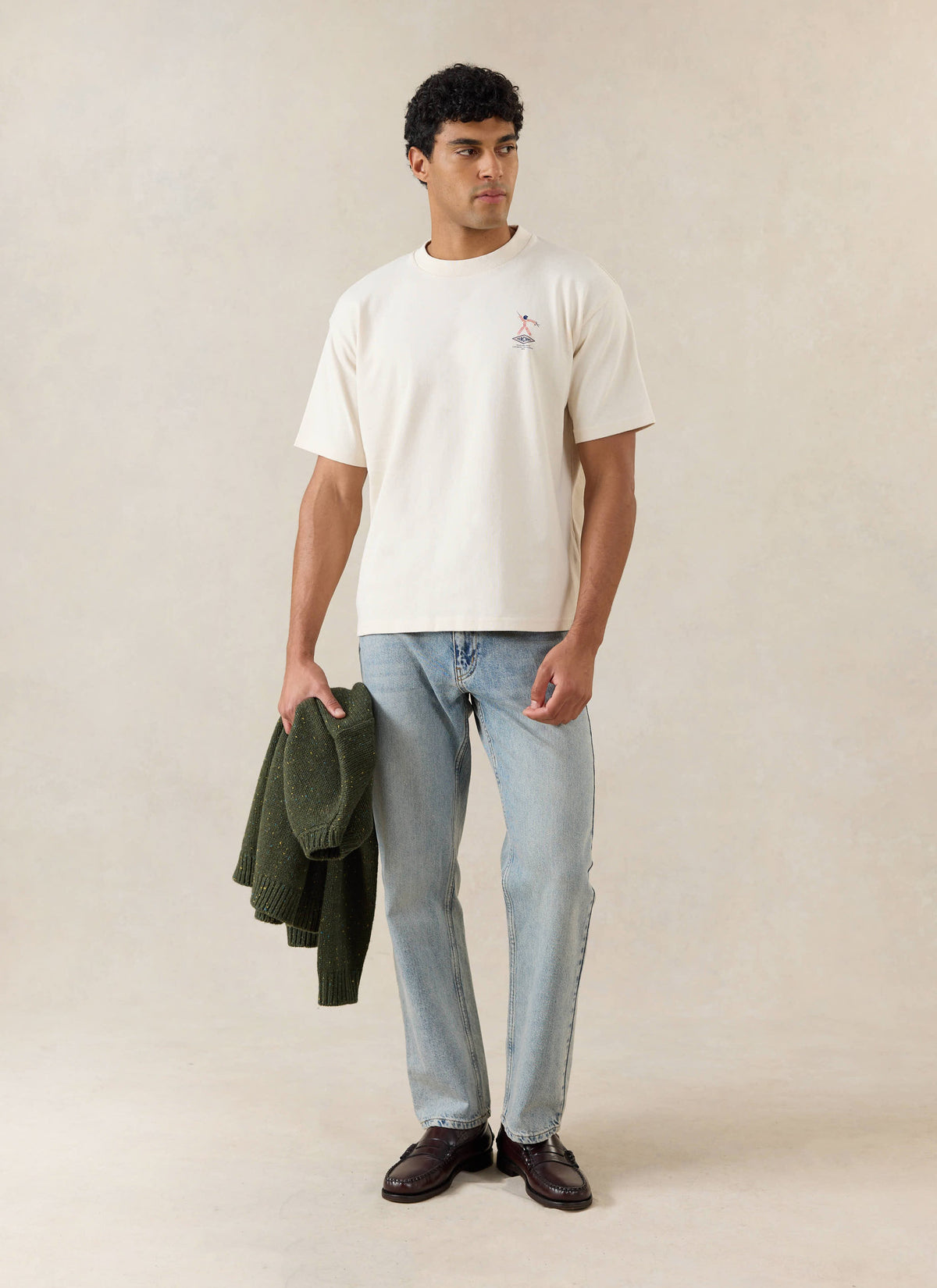 Men's Oversized Graphic T Shirt - Kingston - Cotton - Cream - Percival