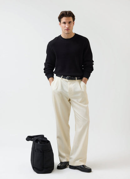 Men's Waffle Long Sleeve T Shirt - Cotton - Black