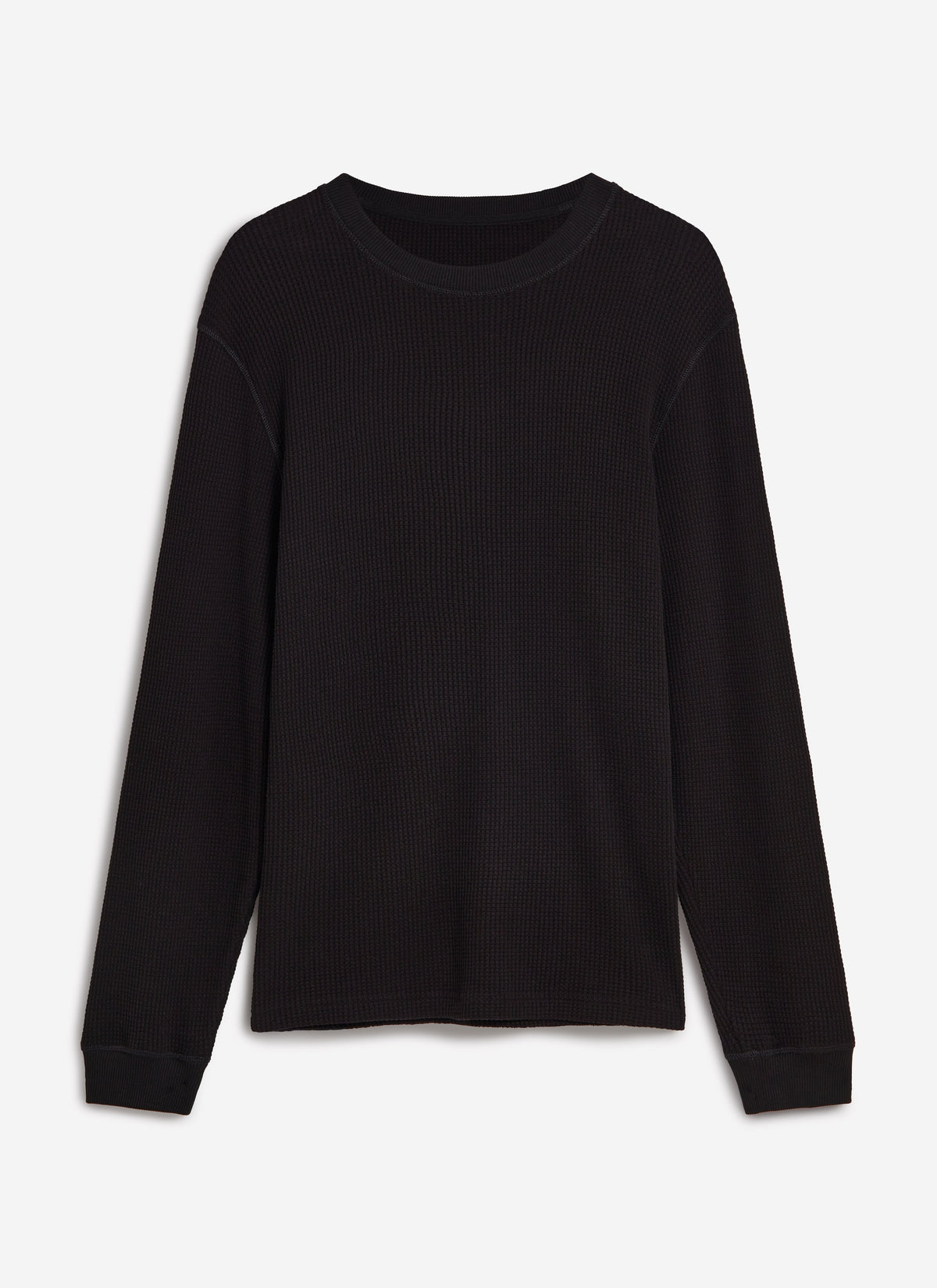 Men's Waffle Long Sleeve T Shirt - Cotton - Black