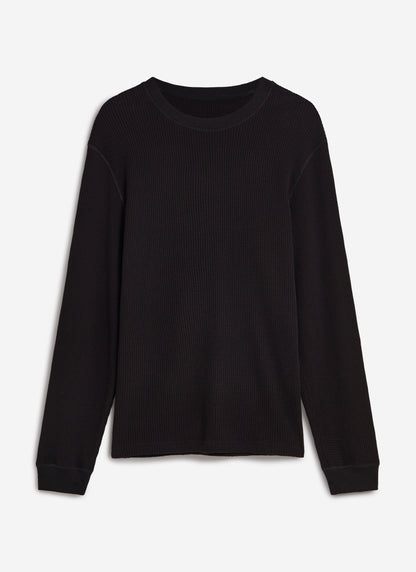 Men's Waffle Long Sleeve T Shirt - Cotton - Black