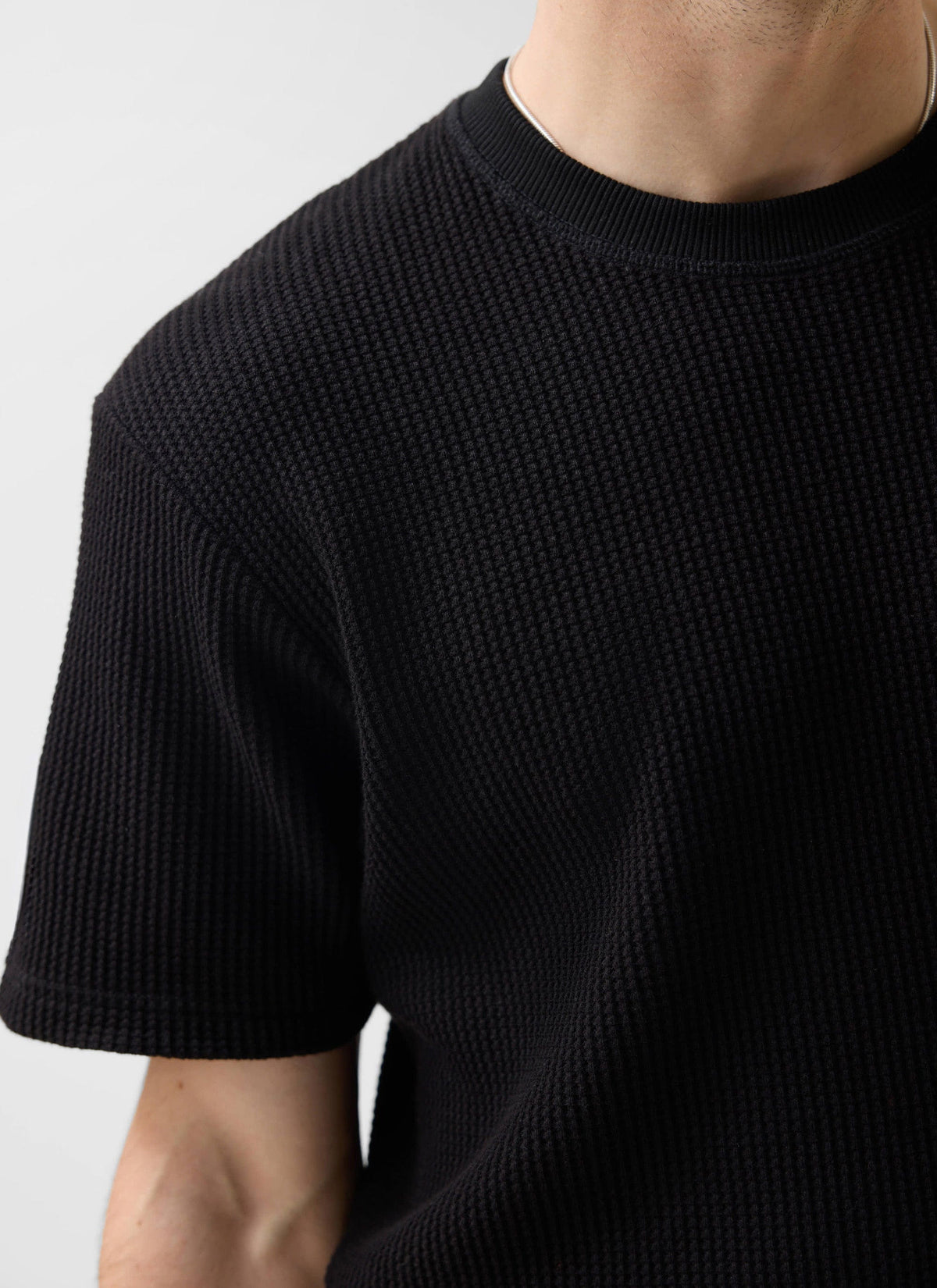 Men's Waffle Short Sleeve T Shirt - Cotton - Black