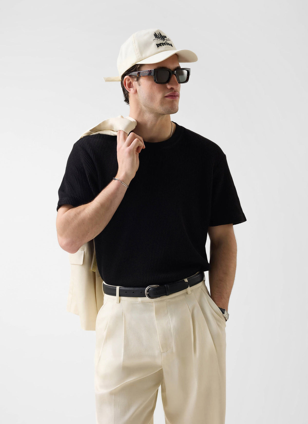 Men's Waffle Short Sleeve T Shirt - Cotton - Black