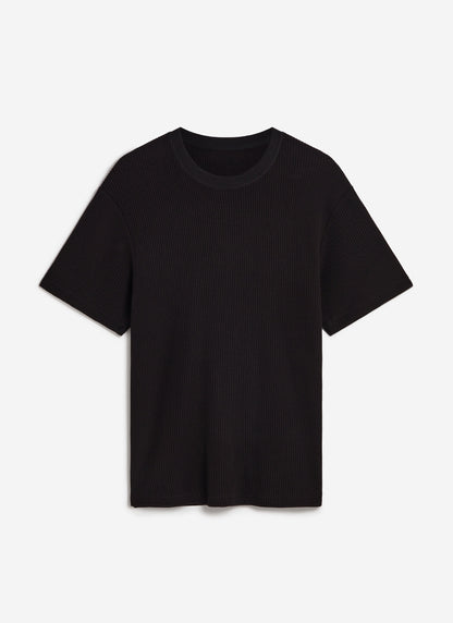 Men's Waffle Short Sleeve T Shirt - Cotton - Black