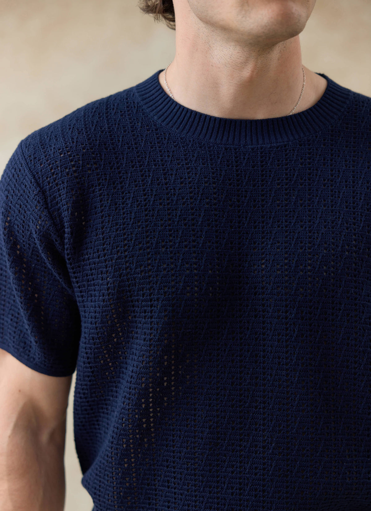 Men's Knitted Navy T Shirt - Siena - 100% Cotton