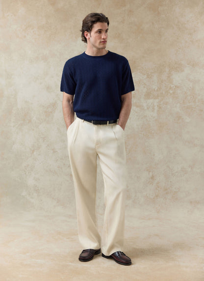 Men's Knitted Navy T Shirt - Siena - 100% Cotton