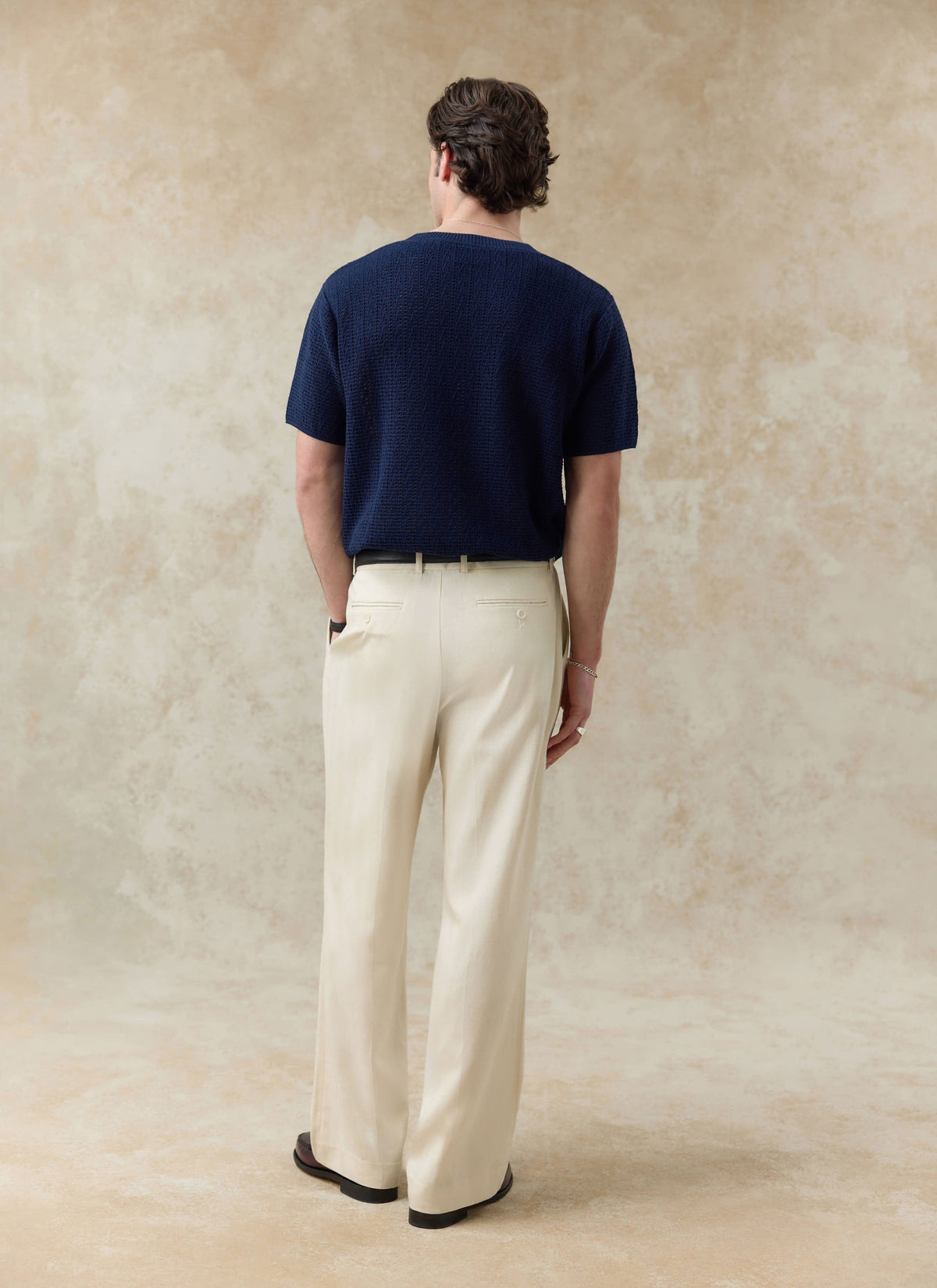 Men's Knitted Navy T Shirt - Siena - 100% Cotton