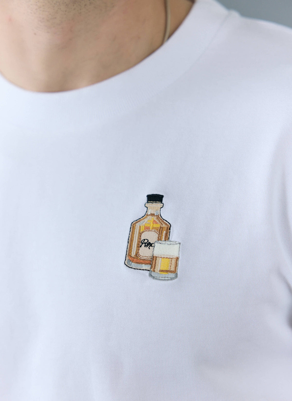 Men's Embroidered T Shirt: Old Fashioned - Cotton - White