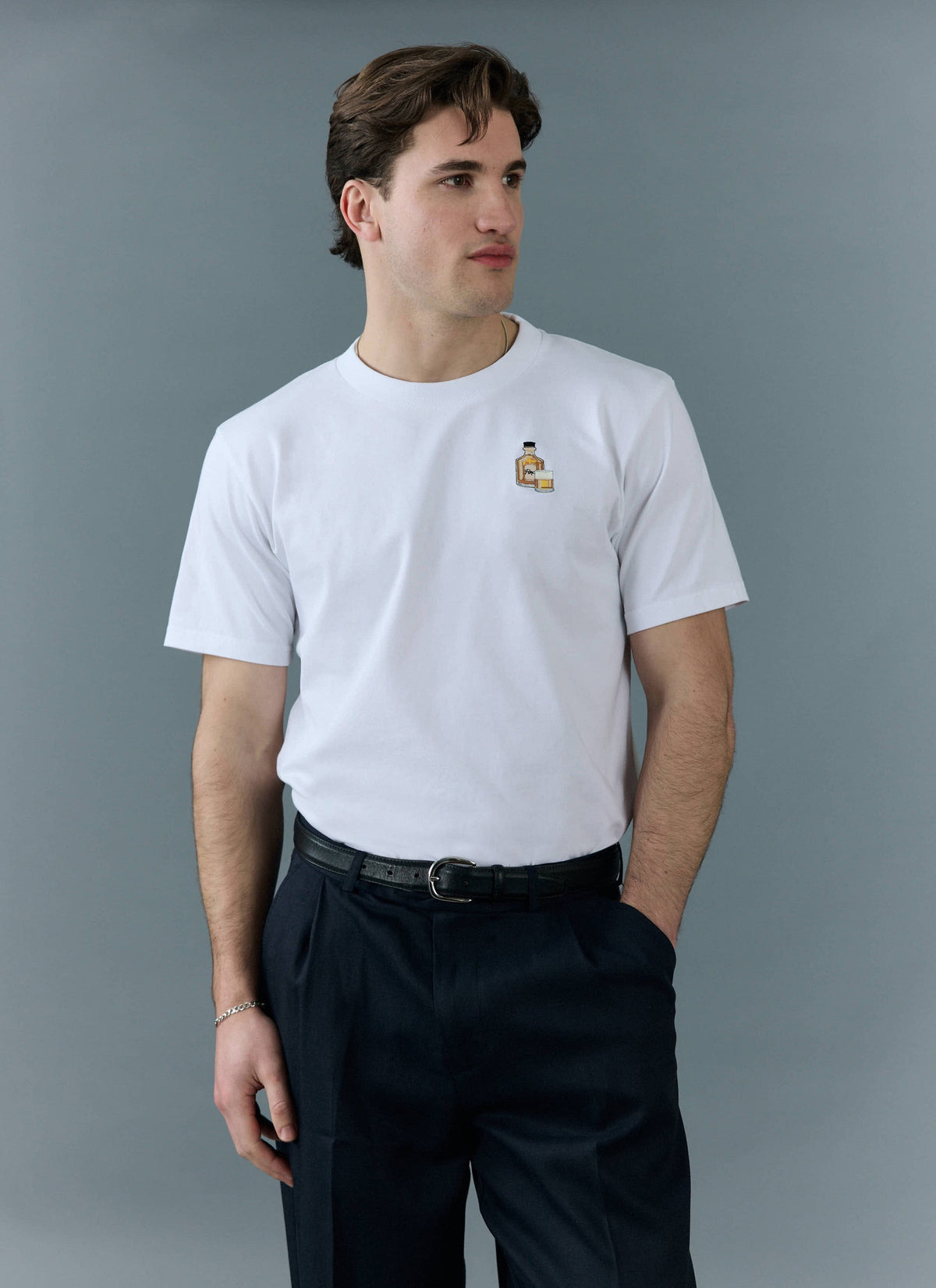 Men's Embroidered T Shirt: Old Fashioned - Cotton - White