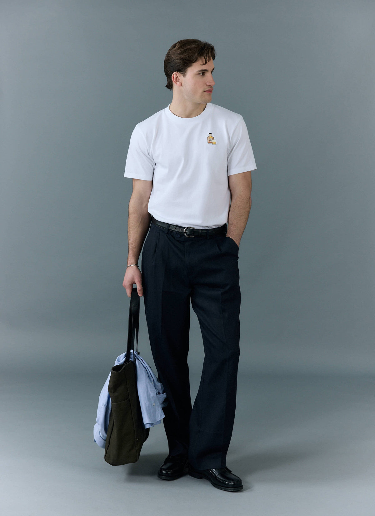 Men's Embroidered T Shirt: Old Fashioned - Cotton - White