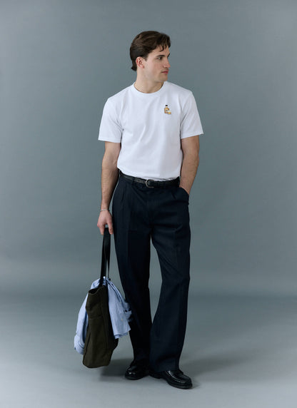 Men's Embroidered T Shirt: Old Fashioned - Cotton - White