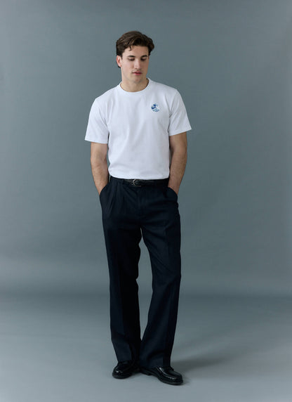 Men's Embroidered T Shirt: Wave - Heavyweight Cotton - White