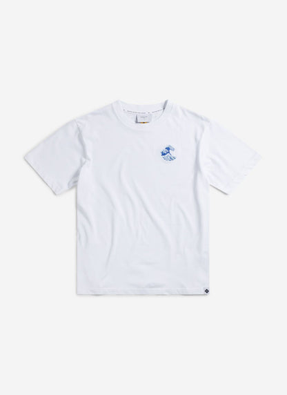 Men's Embroidered T Shirt: Wave - Heavyweight Cotton - White