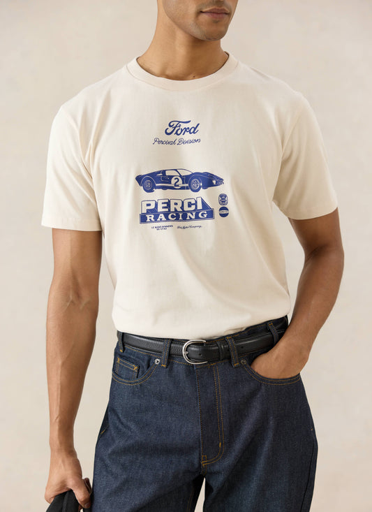 Men's Graphic Ford T Shirt - Organic Cotton - Cream - Ford x Percival