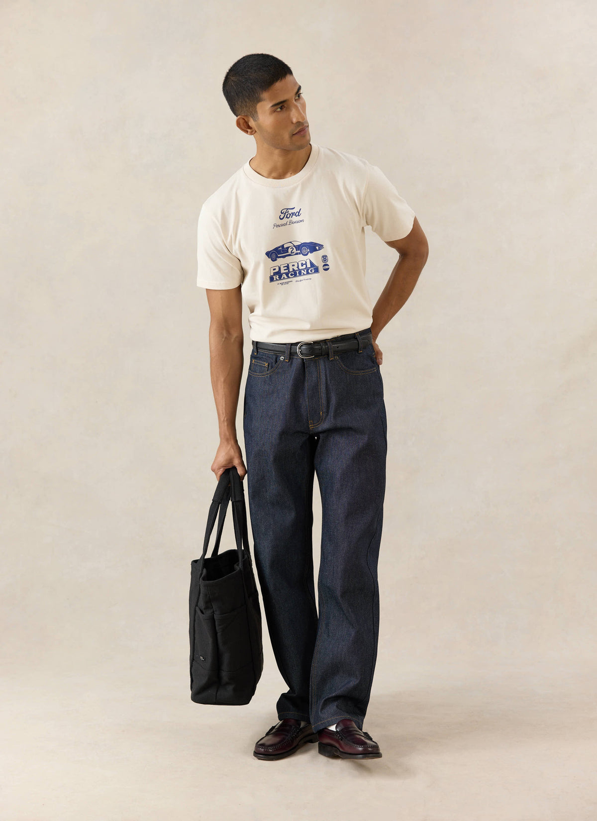 Men's Graphic Ford T Shirt - Organic Cotton - Cream - Ford x Percival