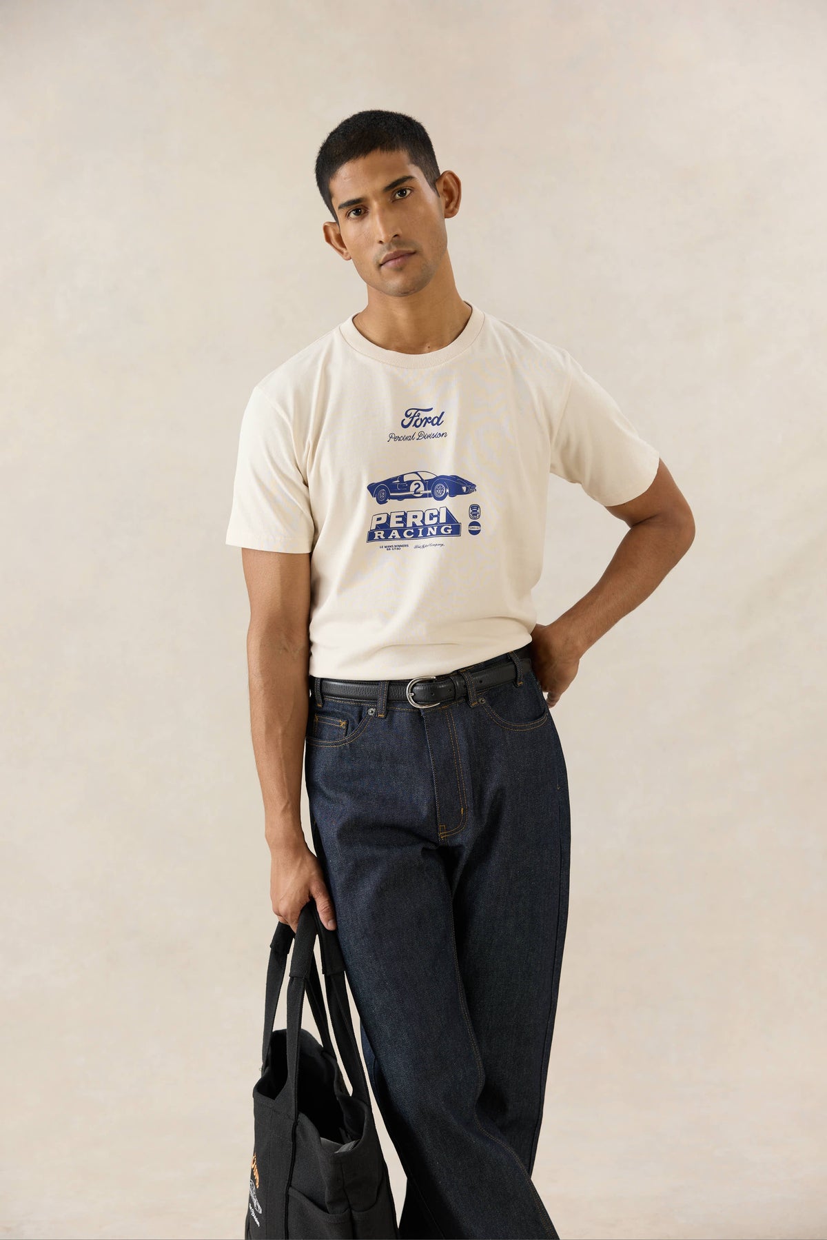 Men's Graphic Ford T Shirt - Organic Cotton - Cream - Ford x Percival