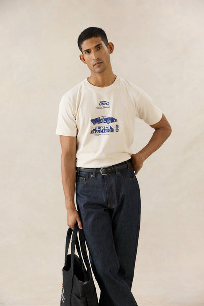 Men's Graphic Ford T Shirt - Organic Cotton - Cream - Ford x Percival