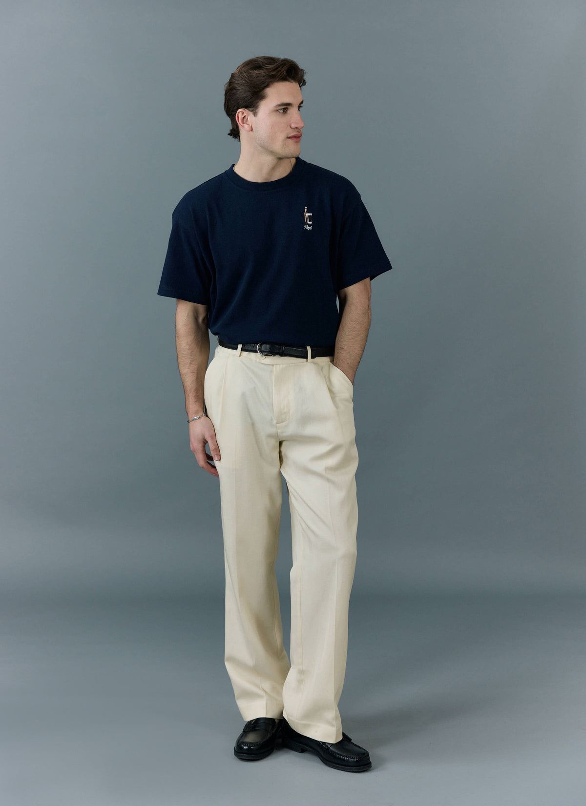 Men's Oversized T Shirt - Embroidered Stout - Cotton - Navy