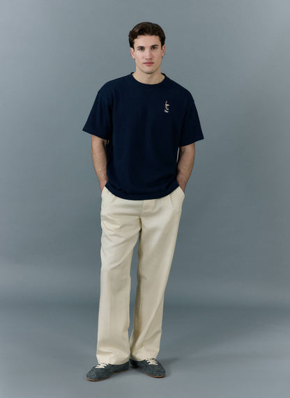 Men's Oversized T Shirt - Embroidered Stout - Cotton - Navy