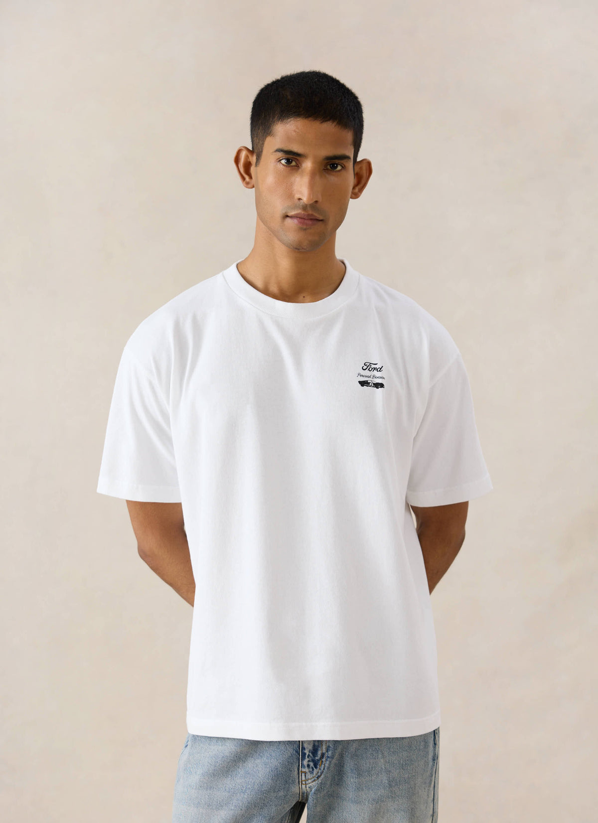 Men's Oversized Ford T-Shirt - Organic Cotton - White - Ford x Percival