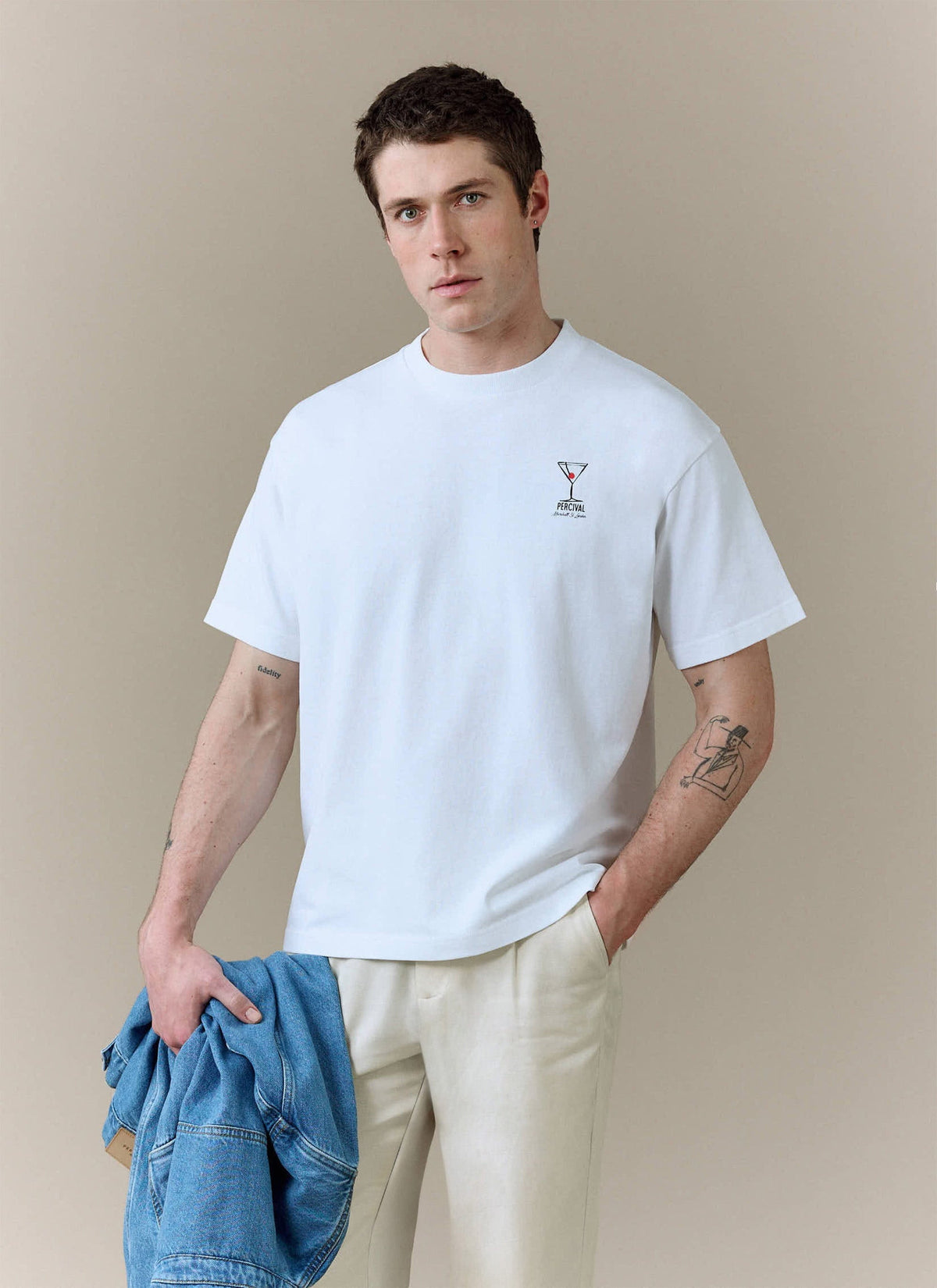 Men's Oversized T-Shirt - Perci & Rossi Martini - Organic Cotton - White