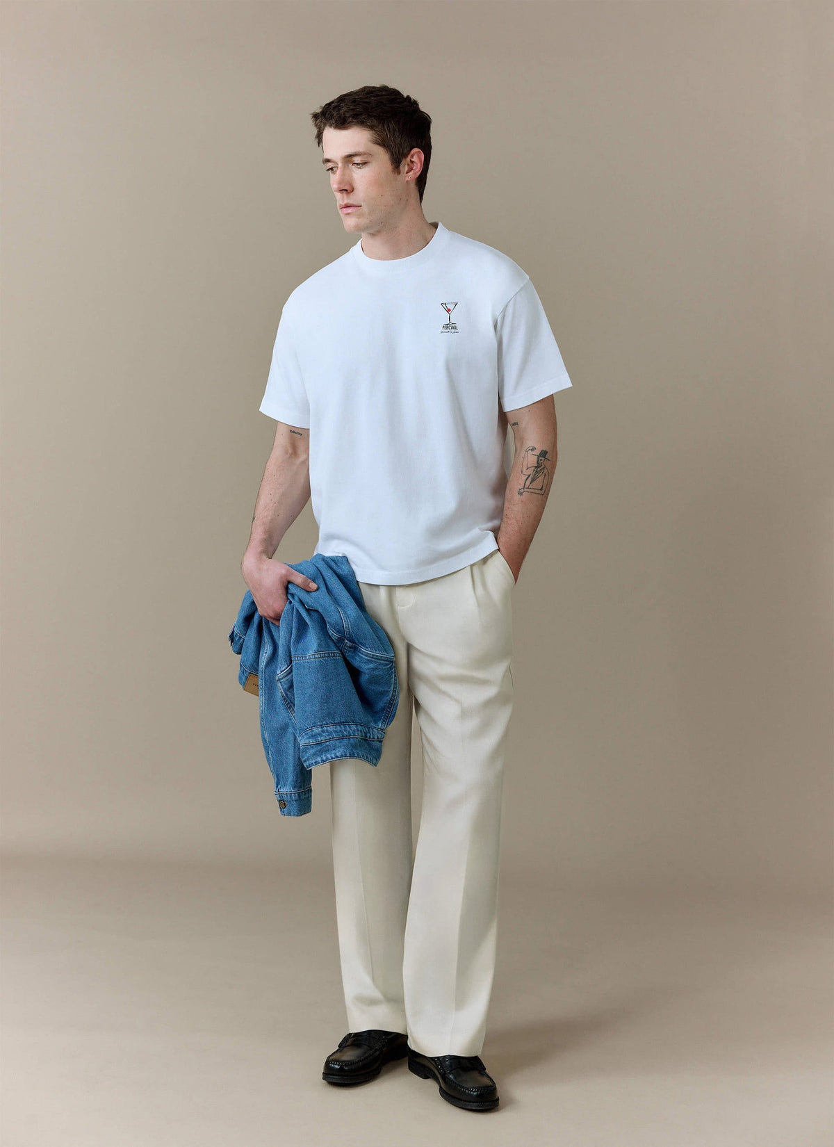 Men's Oversized T-Shirt - Perci & Rossi Martini - Organic Cotton - White
