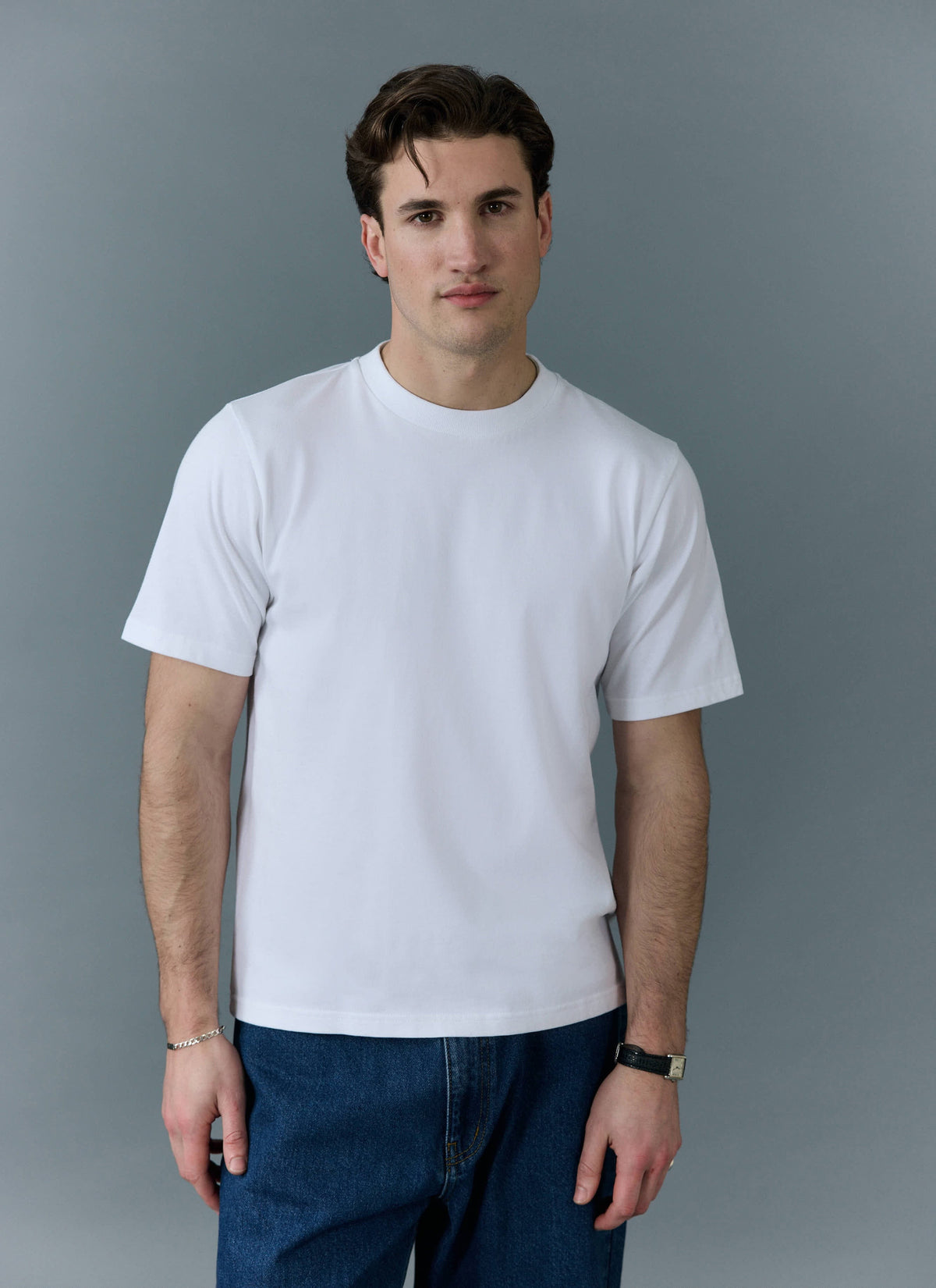 Men's Cropped Plain T Shirt - Heavyweight Cotton - White