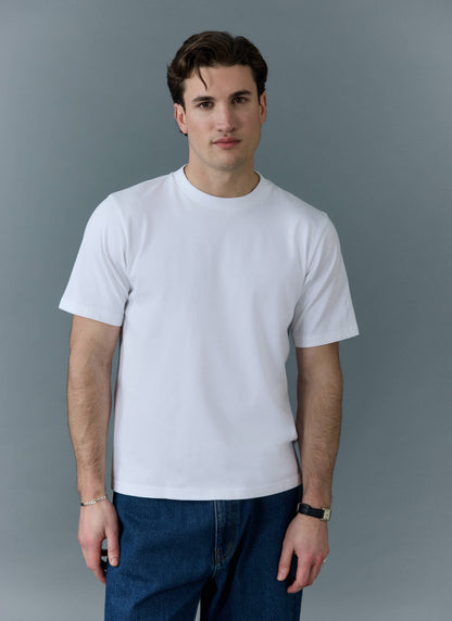 Men's Cropped Plain T Shirt - Heavyweight Cotton - White