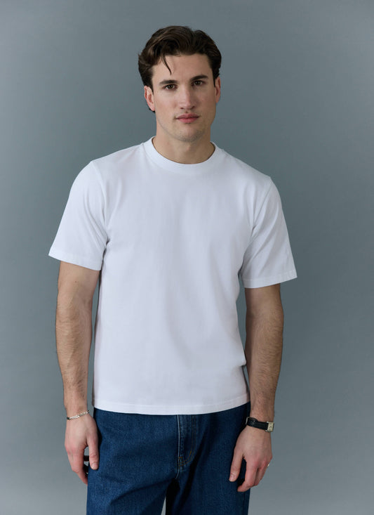 Men's Cropped Plain T Shirt - Heavyweight Cotton - White