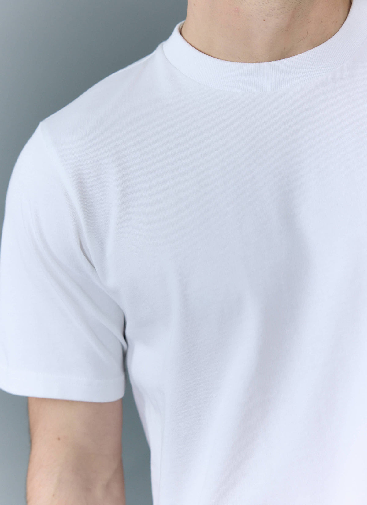 Men's Cropped Plain T Shirt - Heavyweight Cotton - White