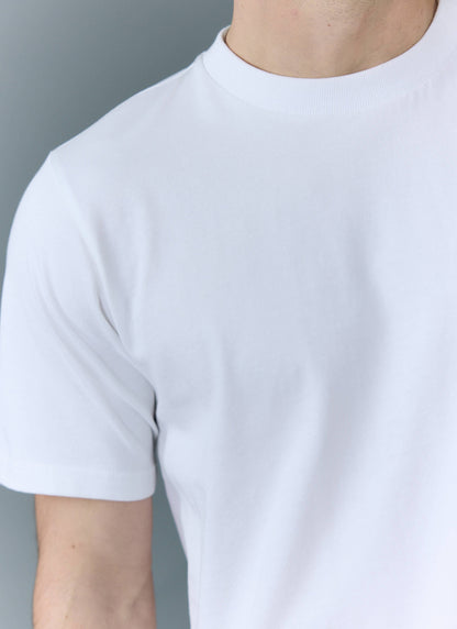 Men's Cropped Plain T Shirt - Heavyweight Cotton - White