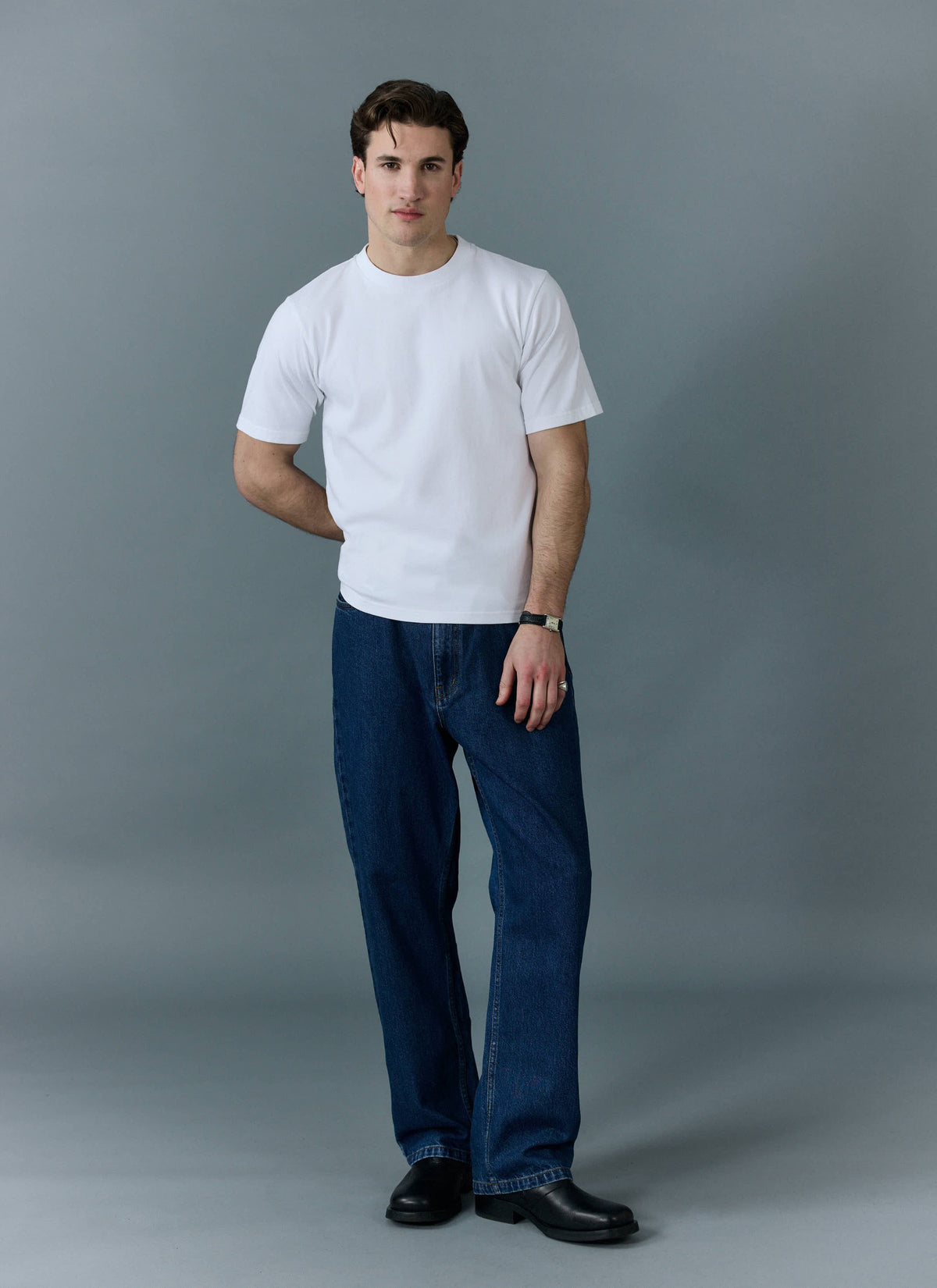 Men's Cropped Plain T Shirt - Heavyweight Cotton - White