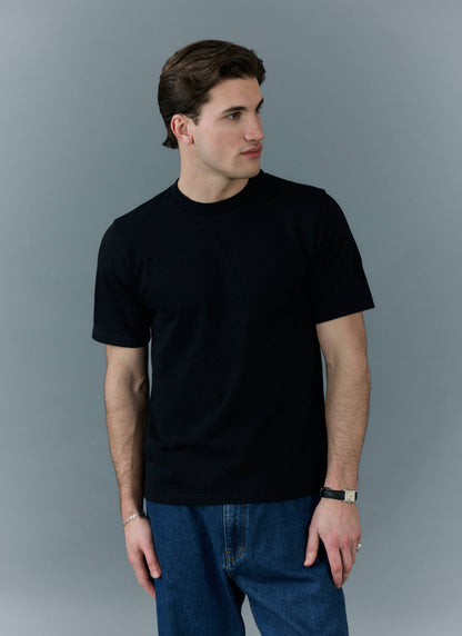 Men's Cropped Plain T Shirt - Heavyweight Cotton - Black