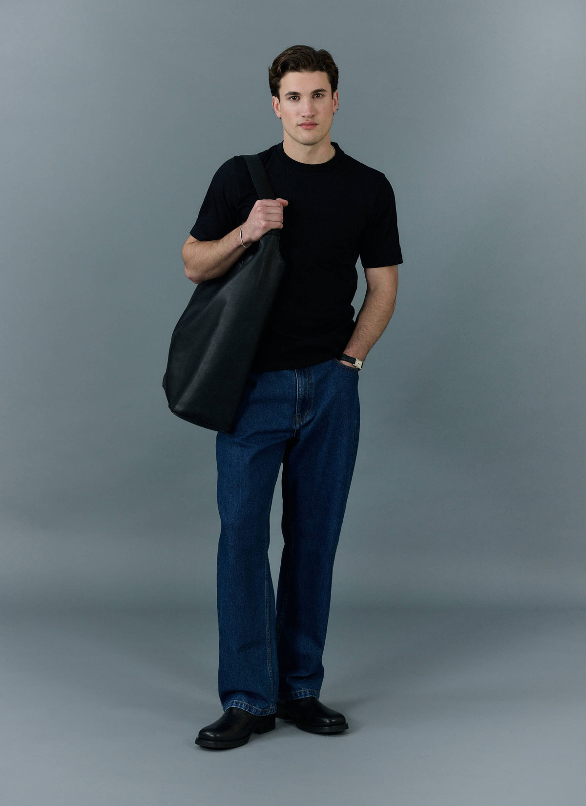 Men's Cropped Plain T Shirt - Heavyweight Cotton - Black