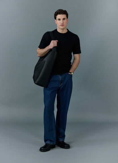 Men's Cropped Plain T Shirt - Heavyweight Cotton - Black