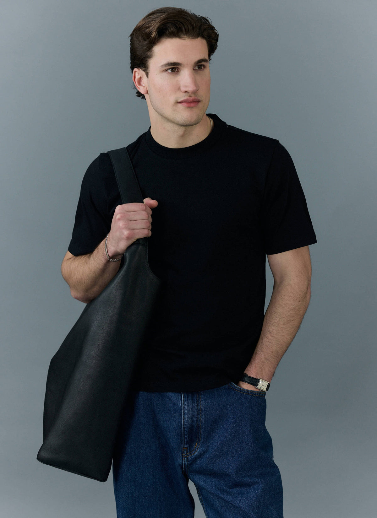 Men's Cropped Plain T Shirt - Heavyweight Cotton - Black