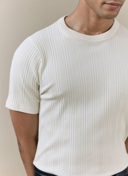 Men's Slim Fit Ribbed T-shirt: Leon - Cotton - Cream