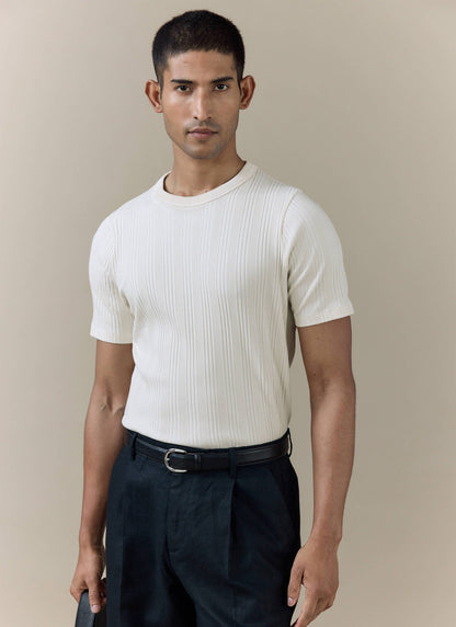 Men's Slim Fit Ribbed T-shirt: Leon - Cotton - Cream