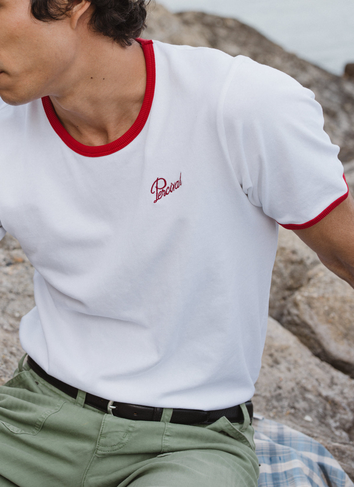 Men's Ringer T Shirt - Slim Fit - Cotton - White & Red