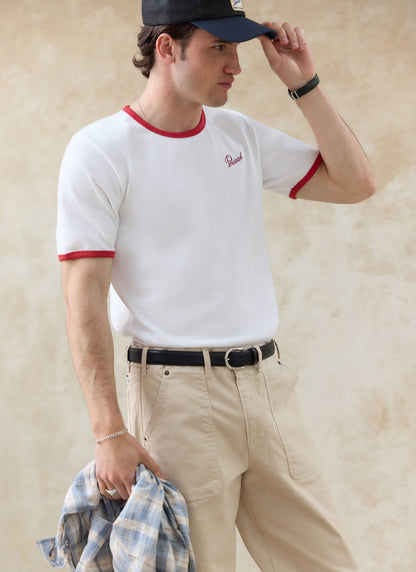 Men's Ringer T Shirt - Slim Fit - Cotton - White & Red