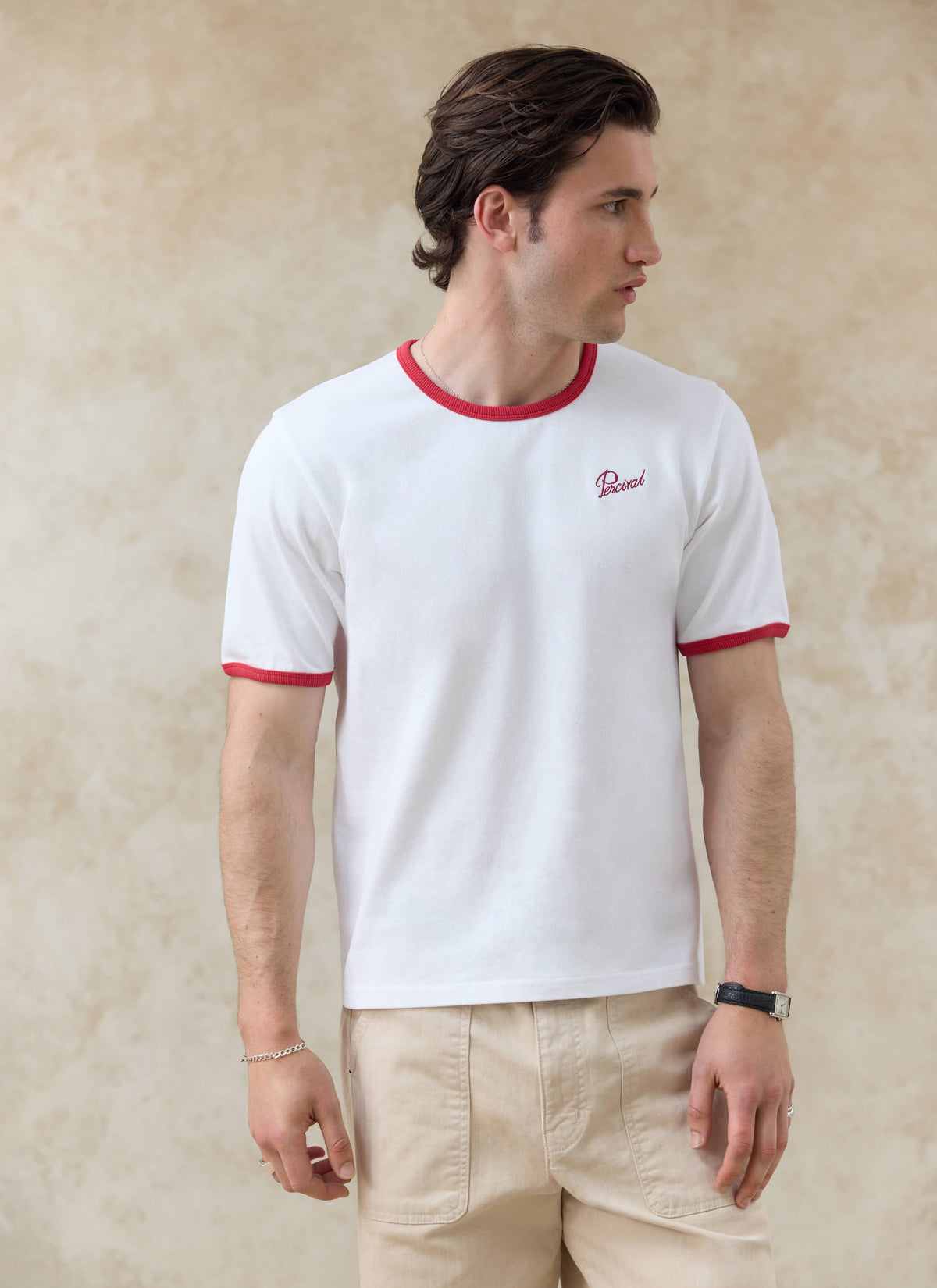 Men's Ringer T Shirt - Slim Fit - Cotton - White & Red